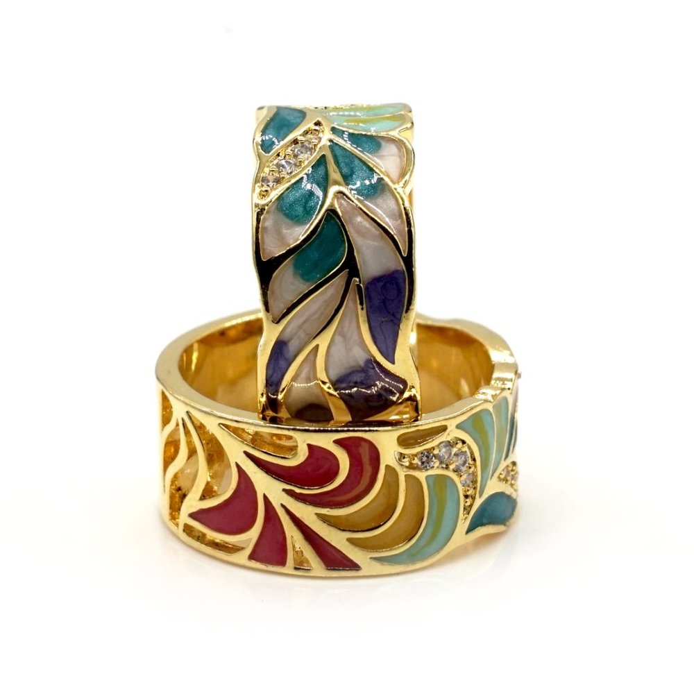 S925 Silver plated multi color fashion ring with golden color feathering. - Picture 7 of 12